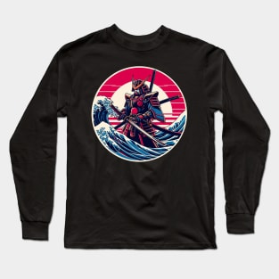 Giant Japanese Robot Samurai with the great wave: 日本のロボット侍 Long Sleeve T-Shirt